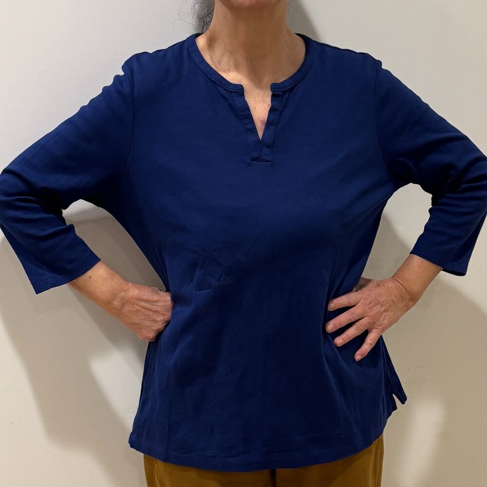 LLBean Tee, Three-Quarter-Sleeve Splitneck Tunic, Alpine Blue XL Reg